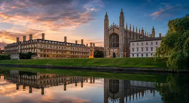 Cambridge college buildings and chapel reflected beside the River Cam, representing TradeHub Platform supporting Cambridge trade businesses with local SEO, websites and online visibility growth.