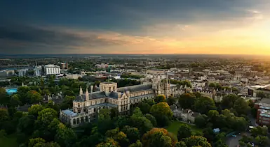 Peterborough Cathedral and city skyline at sunset, representing TradeHub Platform supporting Peterborough trade businesses with local SEO, professional websites and online growth systems